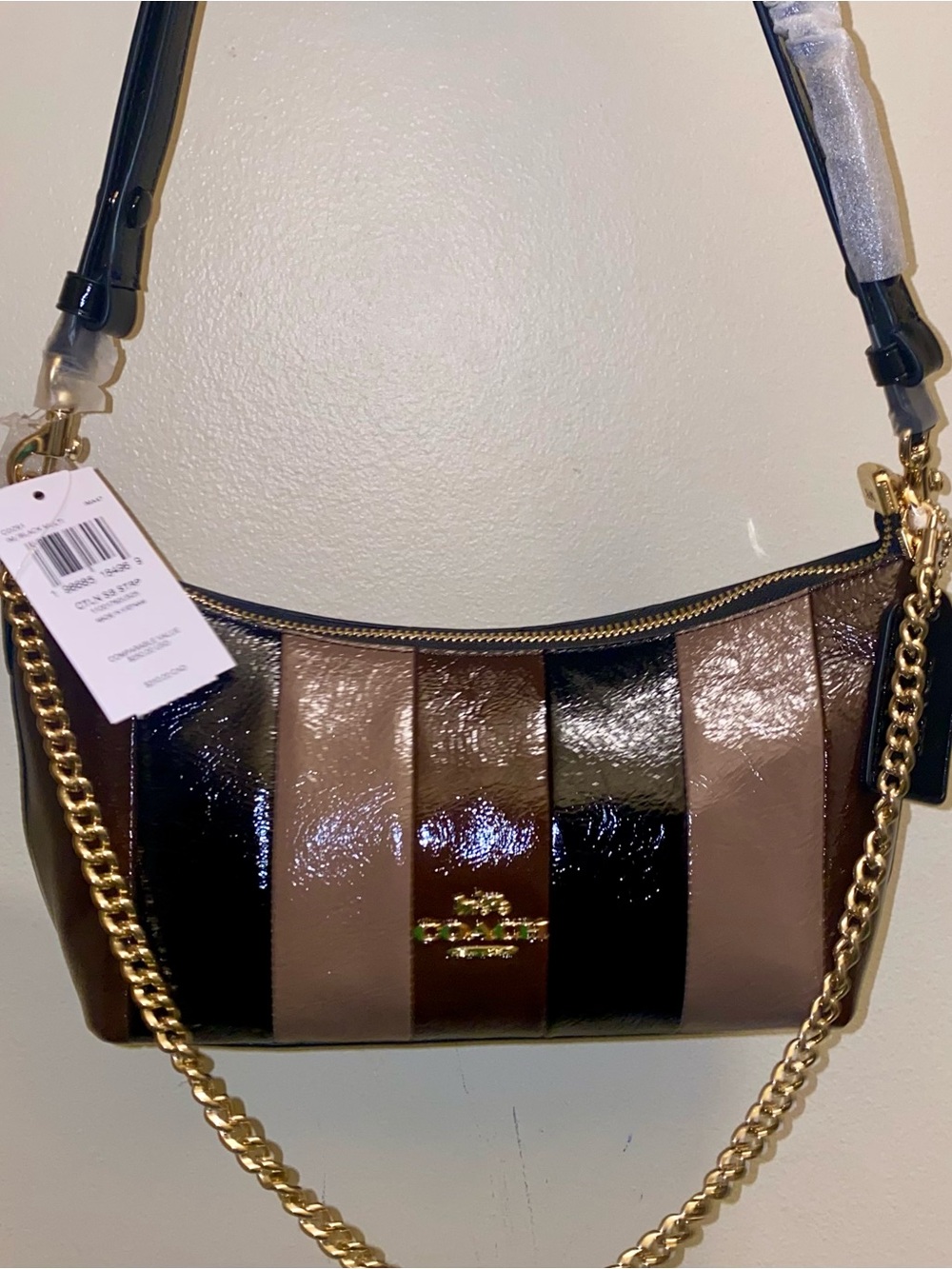 Coach Caitlin Shoulder Bag With Striped Patchwor New Small leather purse